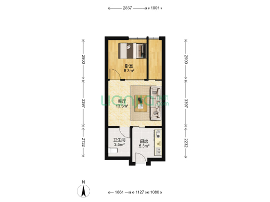 铭爵山庄 1室1厅1卫 47平方