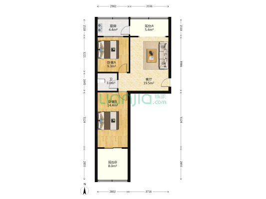 机车厂五区（兰工坪路） 2室1厅1卫 61平方