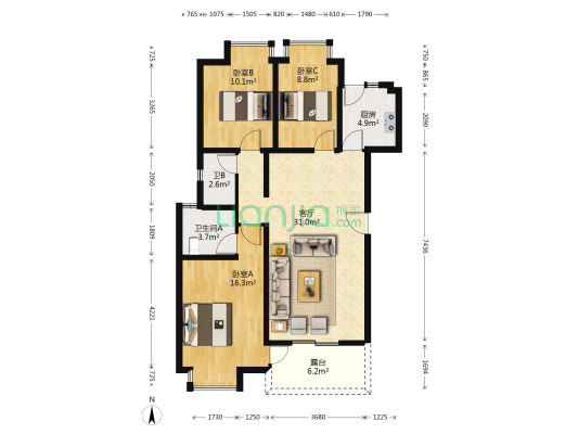 天源佐岸 3室1厅2卫 104平方