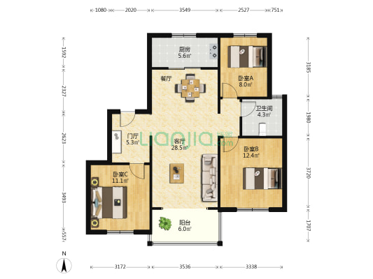 天池居1区 3室1厅1卫 107平方