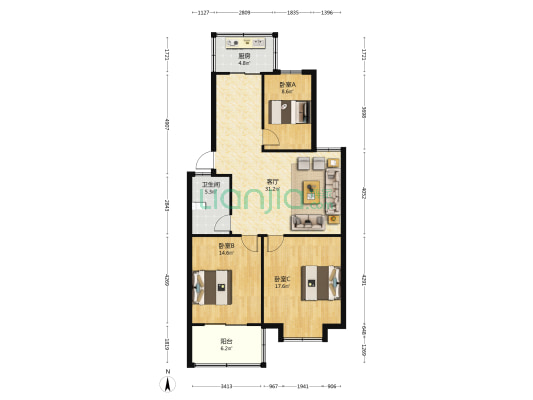 京九丝绸东区 3室1厅1卫 102平方