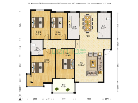 桂花名居 4室1厅2卫 169平方