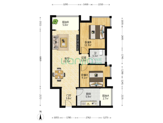 云海花都 2室1厅1卫 77平方