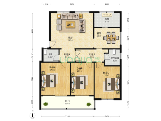 北园小区 3室2厅2卫 135平方