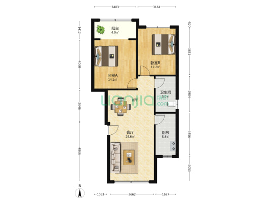 海悦龙苑 2室1厅1卫 93平方