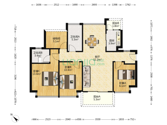 悦璟华庭 3室1厅2卫 109平方