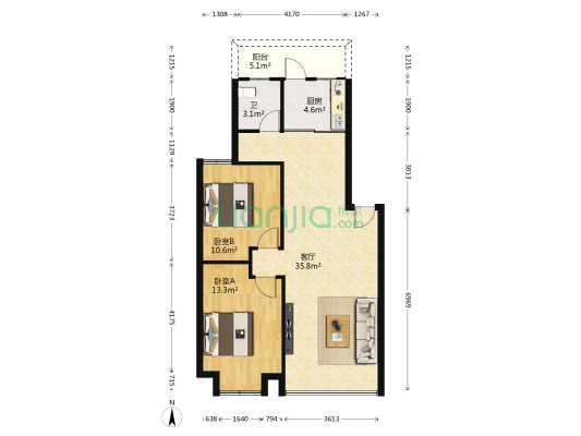 幸福街177号 2室1厅1卫 89平方