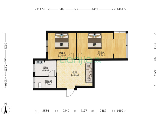 富水南路124号院 2室1厅1卫 62平方