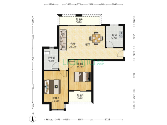 惠泽园 2室1厅1卫 90平方