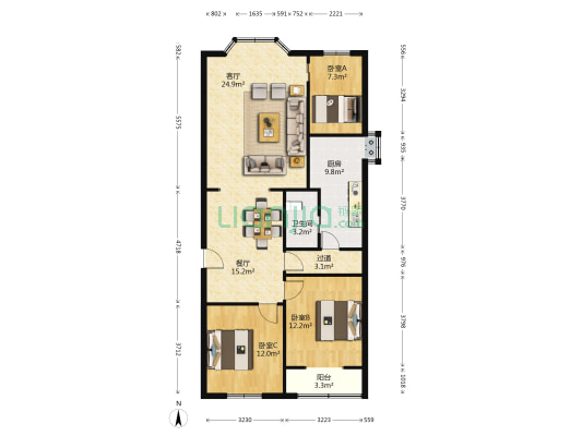 新华通讯社湖南分社宿舍区 3室2厅1卫 106平方