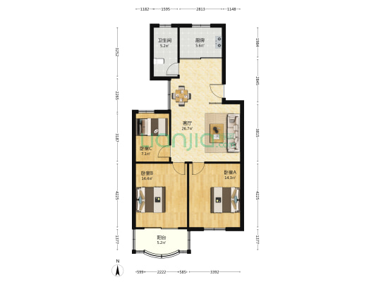 前进苑 3室1厅1卫 100平方