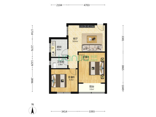 逍遥小区（宁夏路295号） 2室1厅1卫 63平方