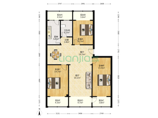 淮河东路68号 3室2厅1卫 122平方