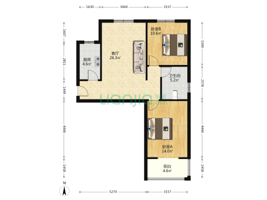 水岸花城 2室2厅 南 北-户型图