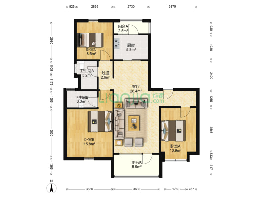 碧桂园遵府 3室1厅2卫 123平方