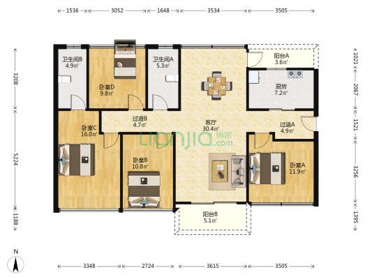 碧桂园·玫瑰臻园 4室1厅2卫 125平方
