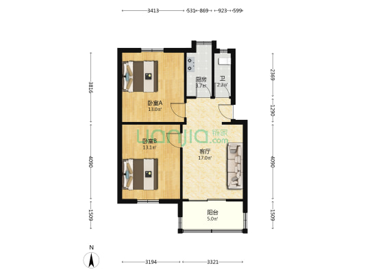 东门路4号 2室1厅1卫 65平方