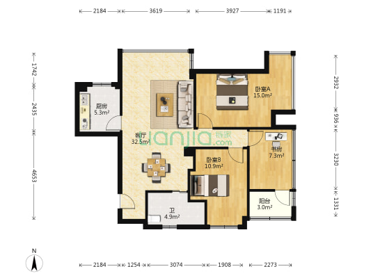 世纪花园B区 3室1厅1卫 89平方