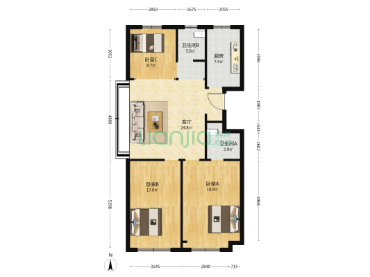 厚德凤祥苑 3室1厅2卫 108平方