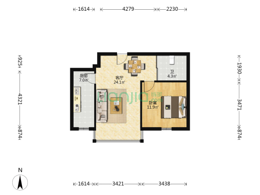 松江小区南区 1室1厅1卫 68平方