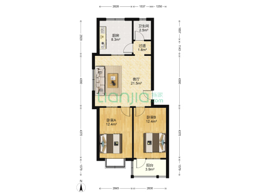 幸福花苑 2室1厅1卫 77平方