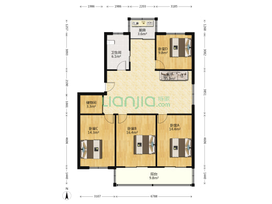 东吴新苑 4室1厅1卫 136平方