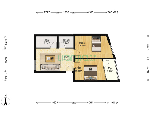 乐嘉路 2室1厅1卫 59平方