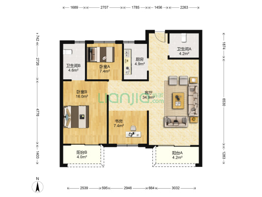 立体城盛景园 3室1厅2卫 103平方