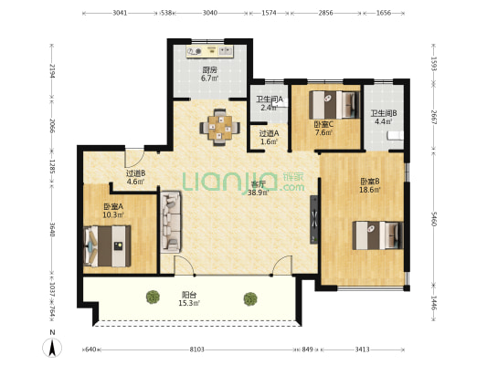 北岸雅居 3室1厅2卫 139平方