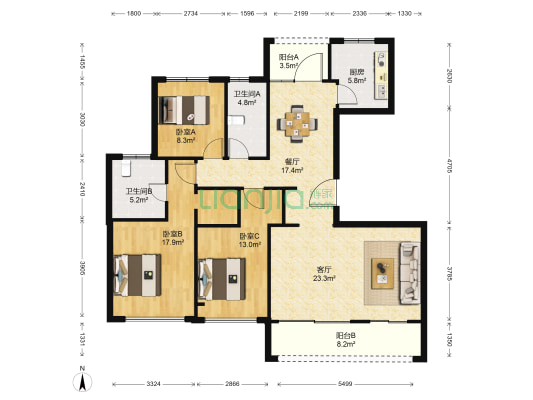 富力盛世嘉园 3室2厅2卫 135平方