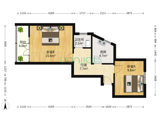 黄岛路 2室0厅1卫 59平方