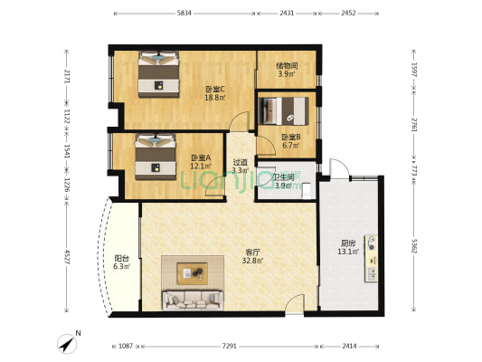 翠景轩 3室1厅1卫 126平方