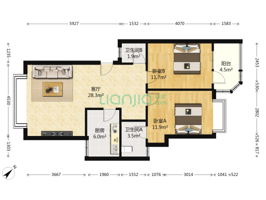 柳林苑 2室1厅2卫 84平方