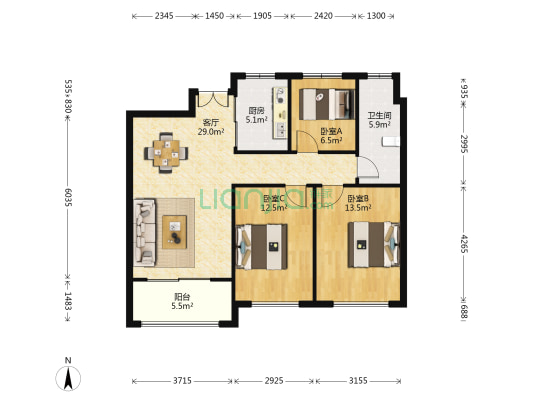 太阳岛花苑 3室1厅1卫 88平方