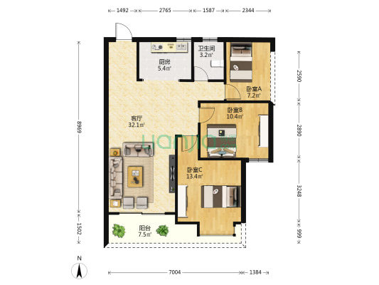 童乐嘉园 3室1厅1卫 89平方