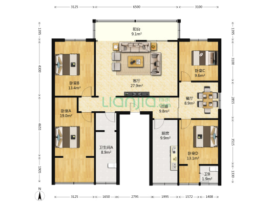 原武警宿舍 4室2厅2卫 159平方