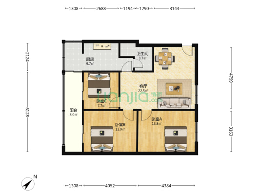 新气象小区 3室1厅1卫 85平方