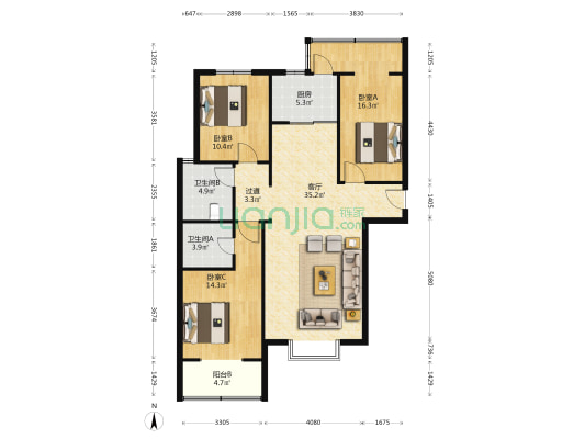丽景华庭 3室1厅2卫 139平方