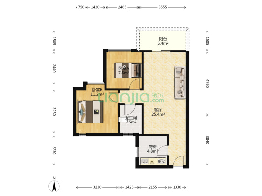 雅居乐景湖居 2室1厅1卫 73平方