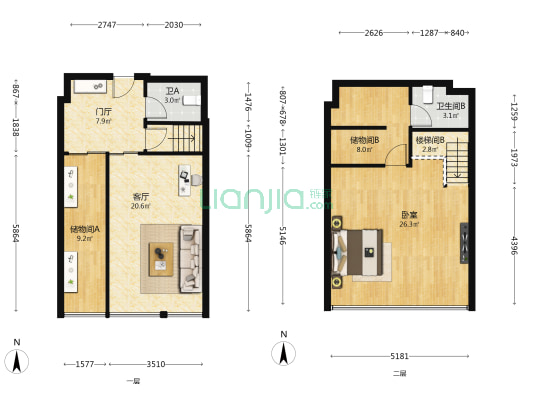 南宁信息港 1室1厅2卫 64平方