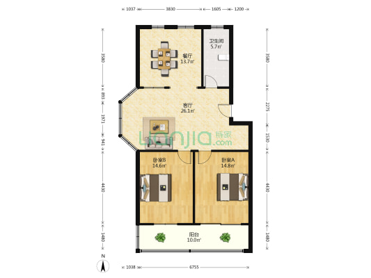 秀水苑 2室2厅1卫 155平方