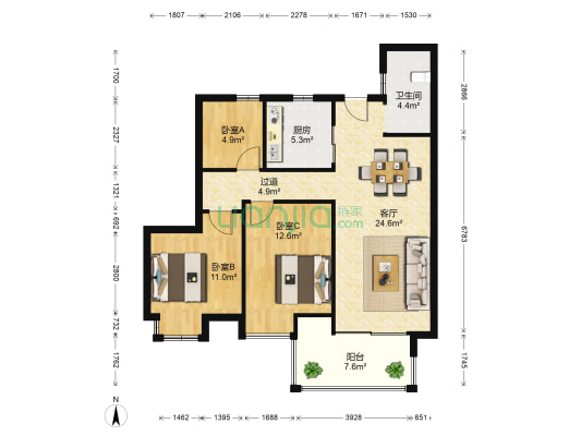 信达柳郡 3室1厅1卫 86平方