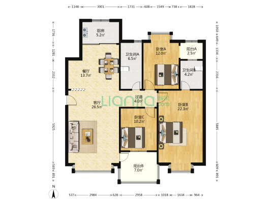 清菁美舍 3室2厅2卫 134平方