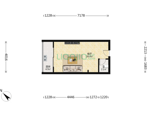 一室一厅电梯房，家具家电齐全，拎包入住。-户型图