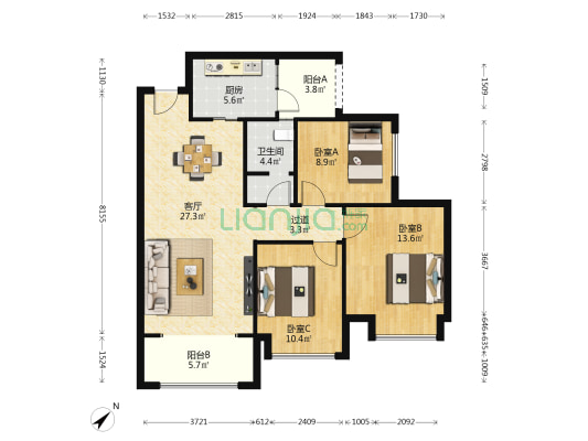 滨河湾2期 3室1厅1卫 97平方