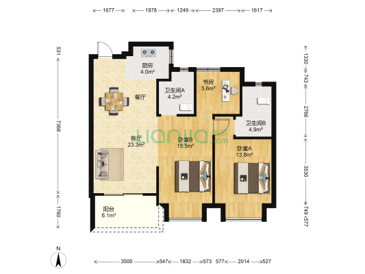 佳源海棠府 3室1厅2卫 104平方