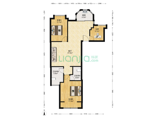 瑞仕花园南区 3室1厅2卫 118平方