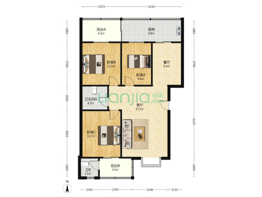 雅荷苑 3室2厅2卫 121平方