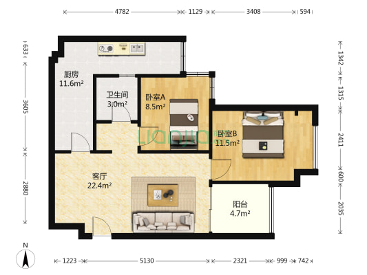 保利爱尚里尚佳 2室1厅1卫 73平方