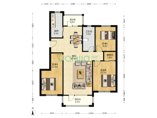 海港明珠 3室1厅1卫 110平方